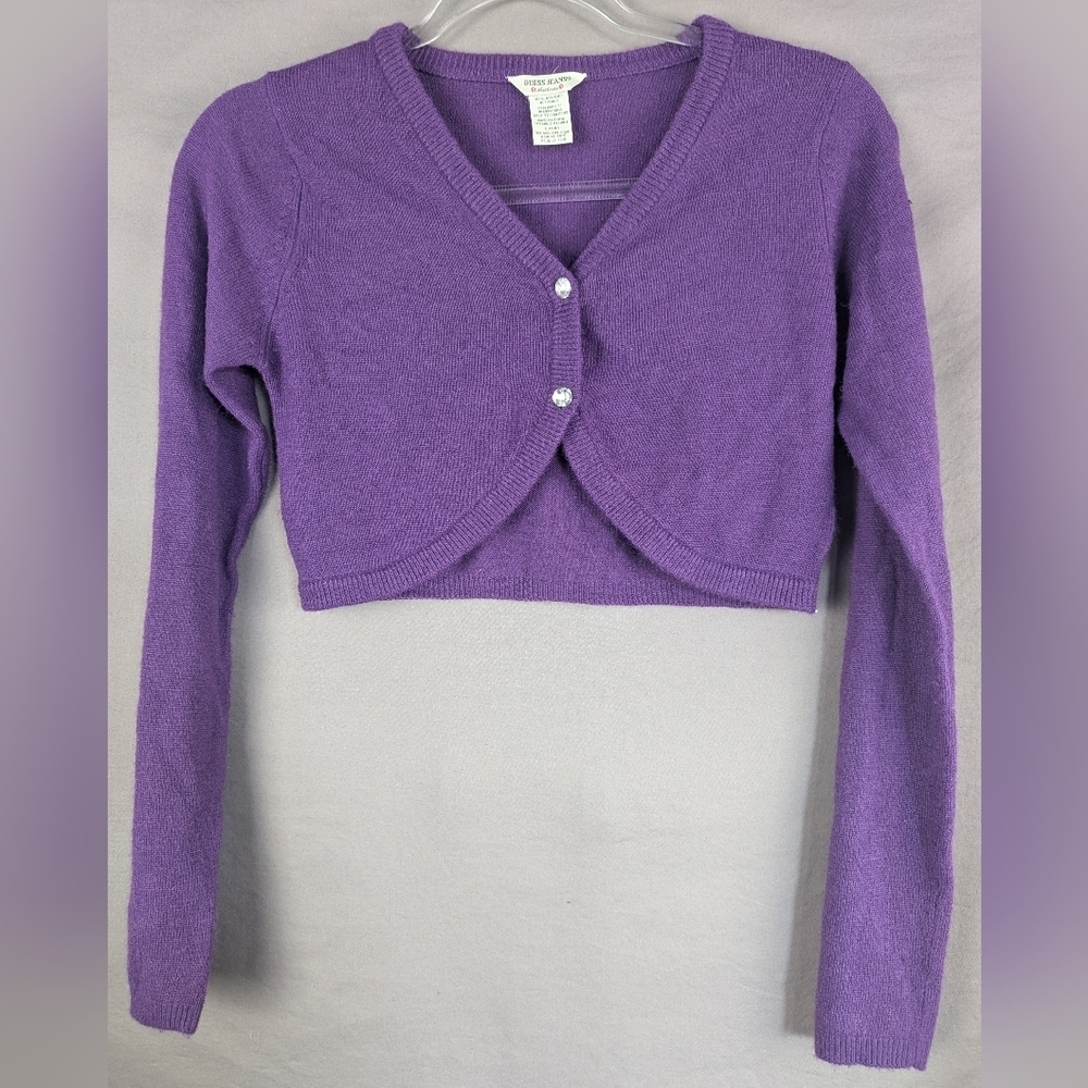 Guess Jeans Girls Large Size 14 Purple Crop Cardigan Long Sleeves